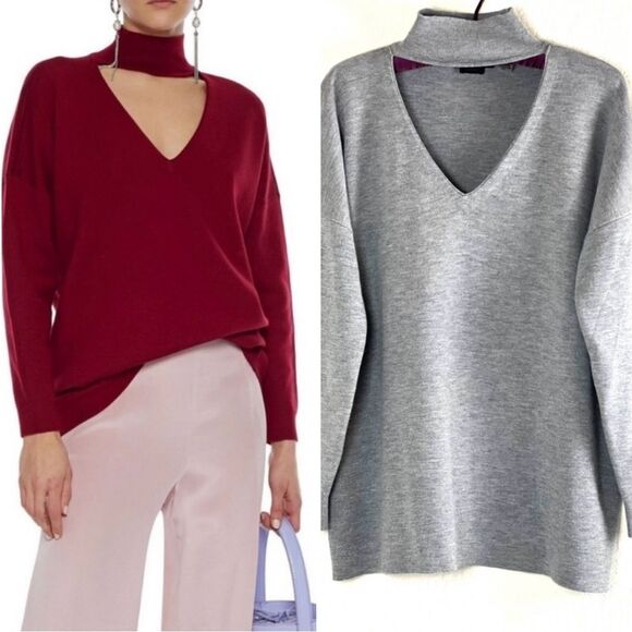 Alice + Olivia Cashmere Blend Open V Turtleneck Sweater - Picture 1 of 10